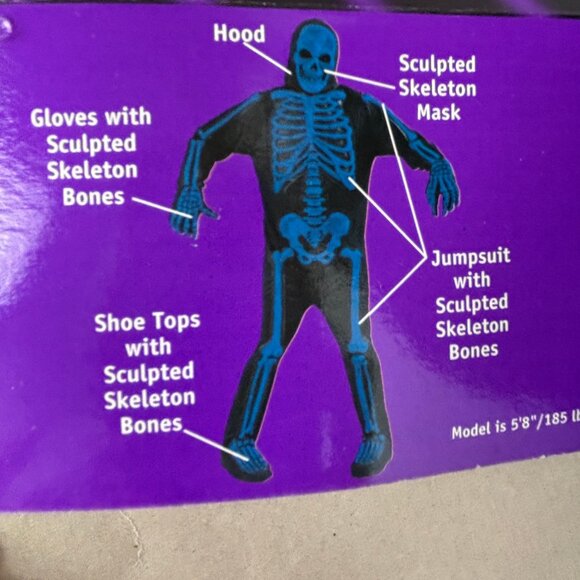 Rare Skeleton Purple 3 D Skele-Bones Costume Fun World VTG Adult NWT NOS Y2K - Picture 10 of 14